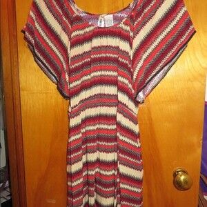 Mimi Chica Dress Aztec Print Short Red Tan Mini Vacation Flutter Stripe Bold